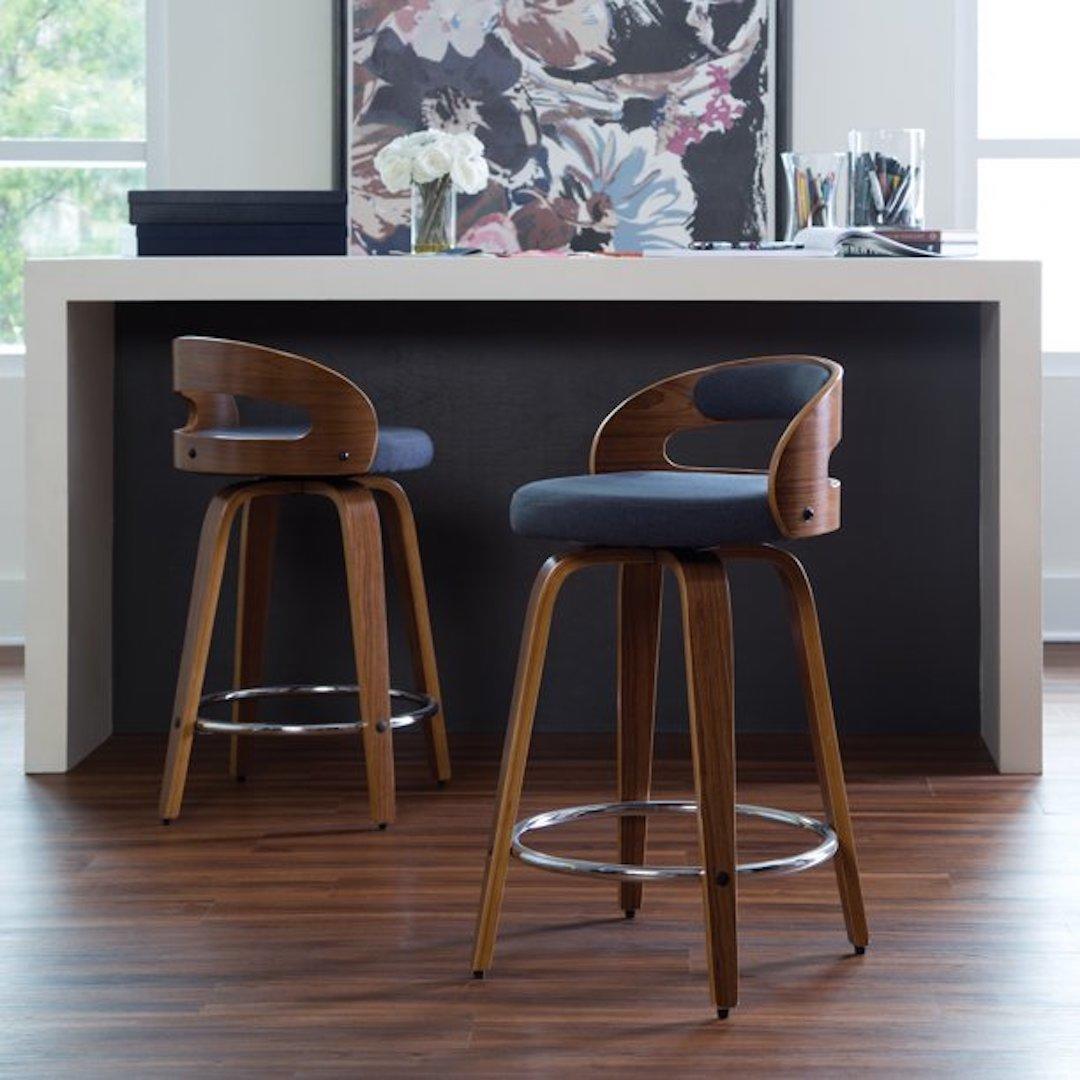 OFM Wood and Navy Fabric Swivel Counter Stool