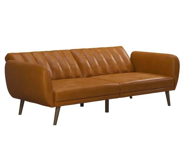 Faux Leather Round Arm Sleeper Sofa