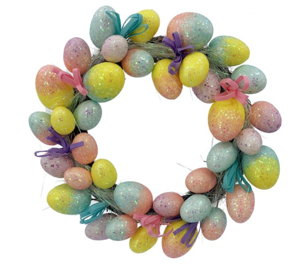 Way To Celebrate Easter Polystyrene Bright Ombre Glittered Egg Wreath 19" Decoration