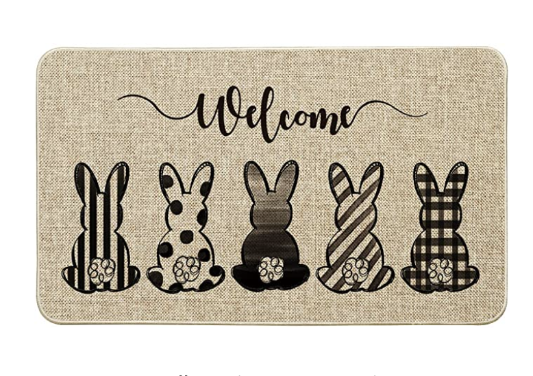 Bunny Sketch Buffalo Plaid Stripes Dot Welcome Easter Doormat