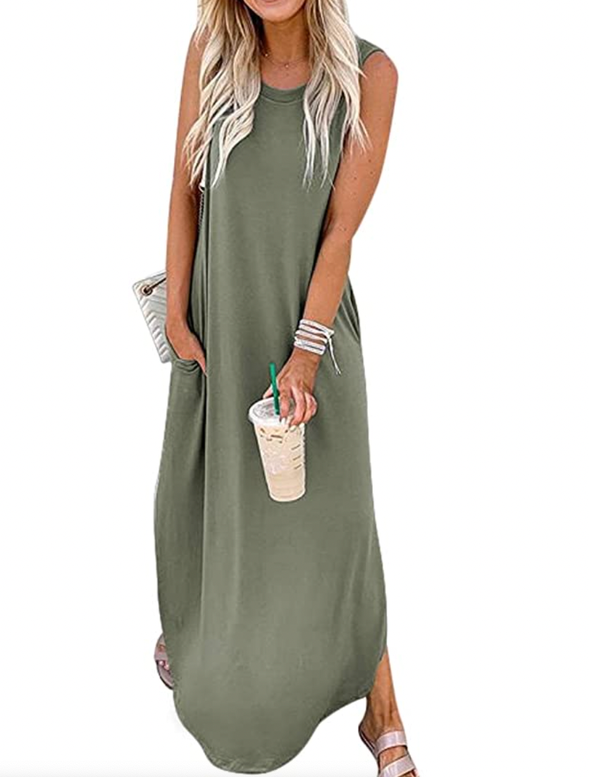 Sleeveless Split Maxi Dresses Summer Beach Dress with Pockets