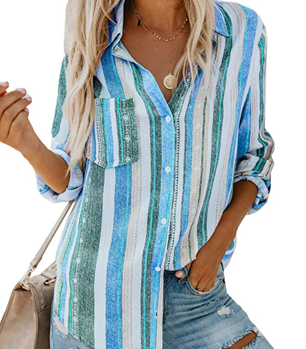 Striped Roll up Sleeve Button Down