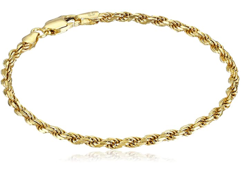 Gold or Rhodium Plated Sterling Silver Diamond-Cut Rope Chain Link Bracelet