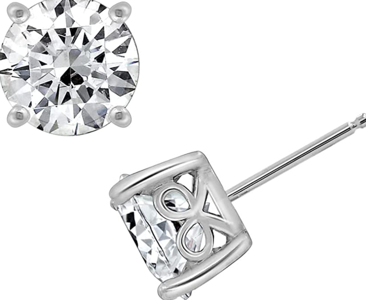 Platinum or Gold Plated Sterling Silver Round-Cut Stud Earrings