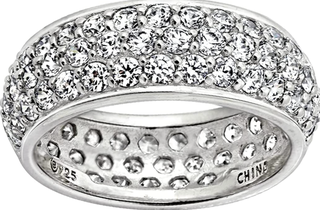 Platinum or Gold Plated 3-Row Round-Cut Pave Band Ring