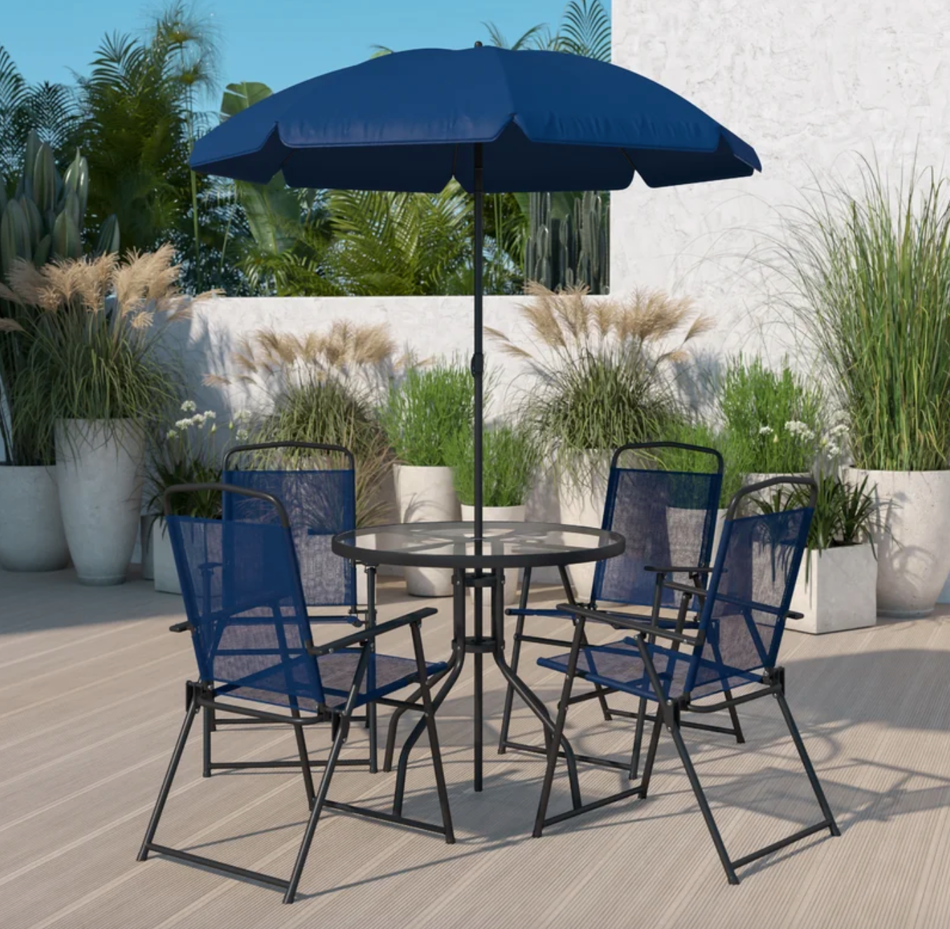 Tollette Round 4 Person Dining Set with Umbrella