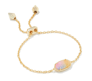 Elaina Gold Delicate Chain Bracelet in Pink Watercolor Drusy