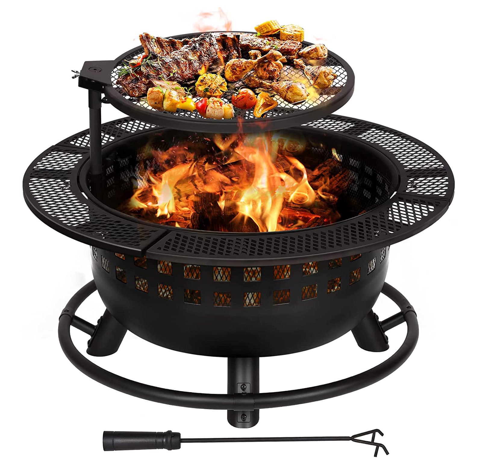 2-in-1 Fire Pit with Swivel Cooking Grill