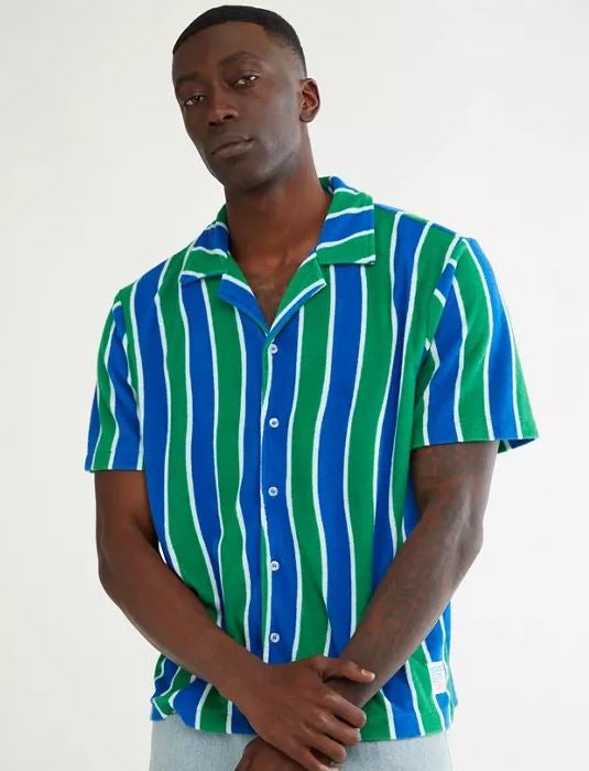 Guess x J Balvin Wavy Tripe Terrycloth Shirt