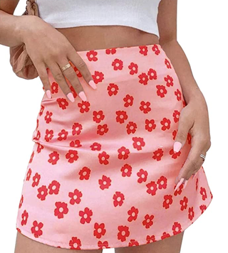 Lyaner Floral Print Zipper Mini Skirt