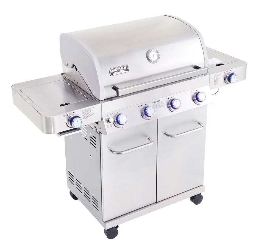 Monument Grills 4-Burner Propane 72,000 BTU Gas Grill with Side Burner and Cabinet