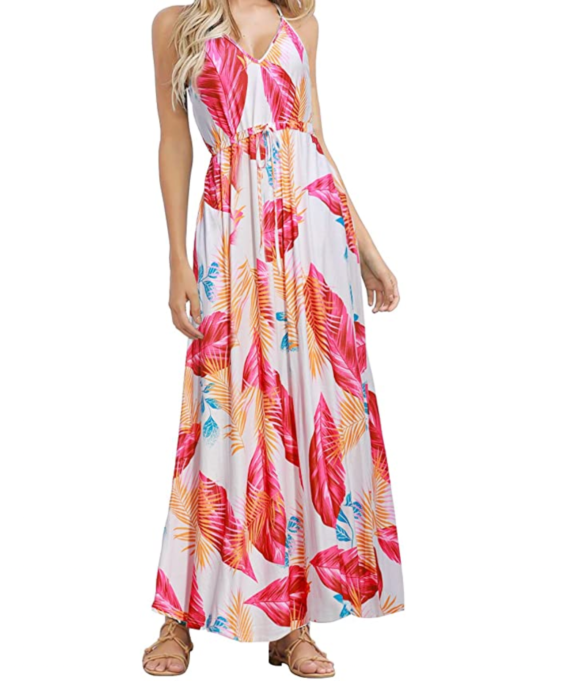 V-Neck Spaghetti Strap Tropical Summer Maxi Dress