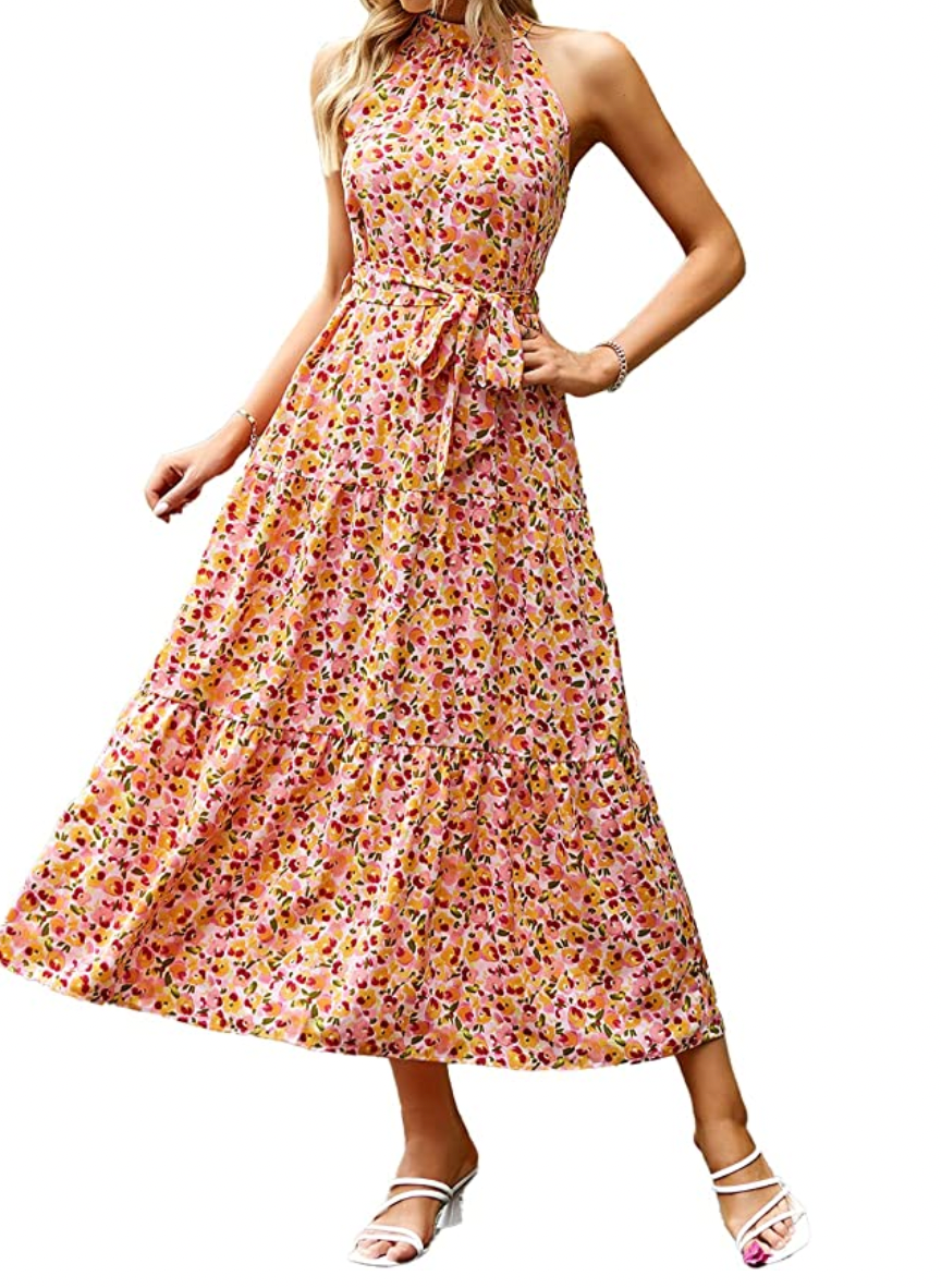 Womens Summer Dress Print Color Block Sleeveless Dress A-Line Maxi Mini Sundress Summer dresses for women 2022 