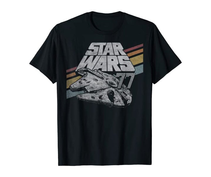 Star Wars Millennium Falcon 77 Retro Diagonal Stripes T-Shirt