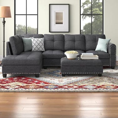 Three Posts Alger Left Hand Facing Sofa & Chaise with Ottoman