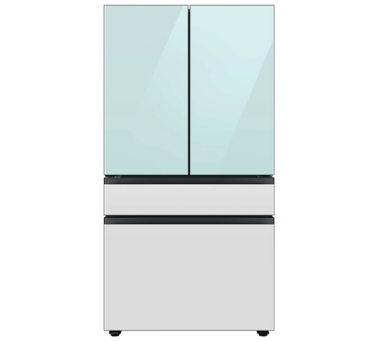 Bespoke 4-Door French Door Refrigerator in Morning Blue Glass and White Glass Panels