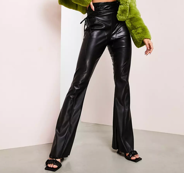 ASOS Luxe Leather Look Flare With Lace-up Detail