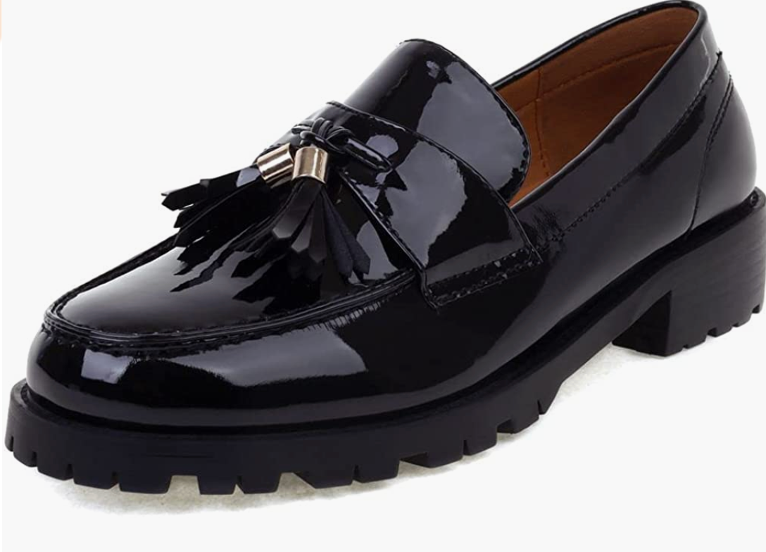 Rusauise Women's Patent Leather Tassel Chunky Loafer