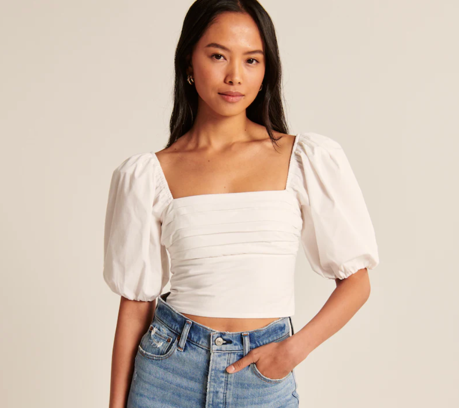 Abercrombie and Fitch Ruched Bodice Puff Sleeve Top