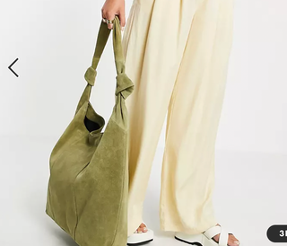 ASOS Suede Tote Bag With Buckle in Green