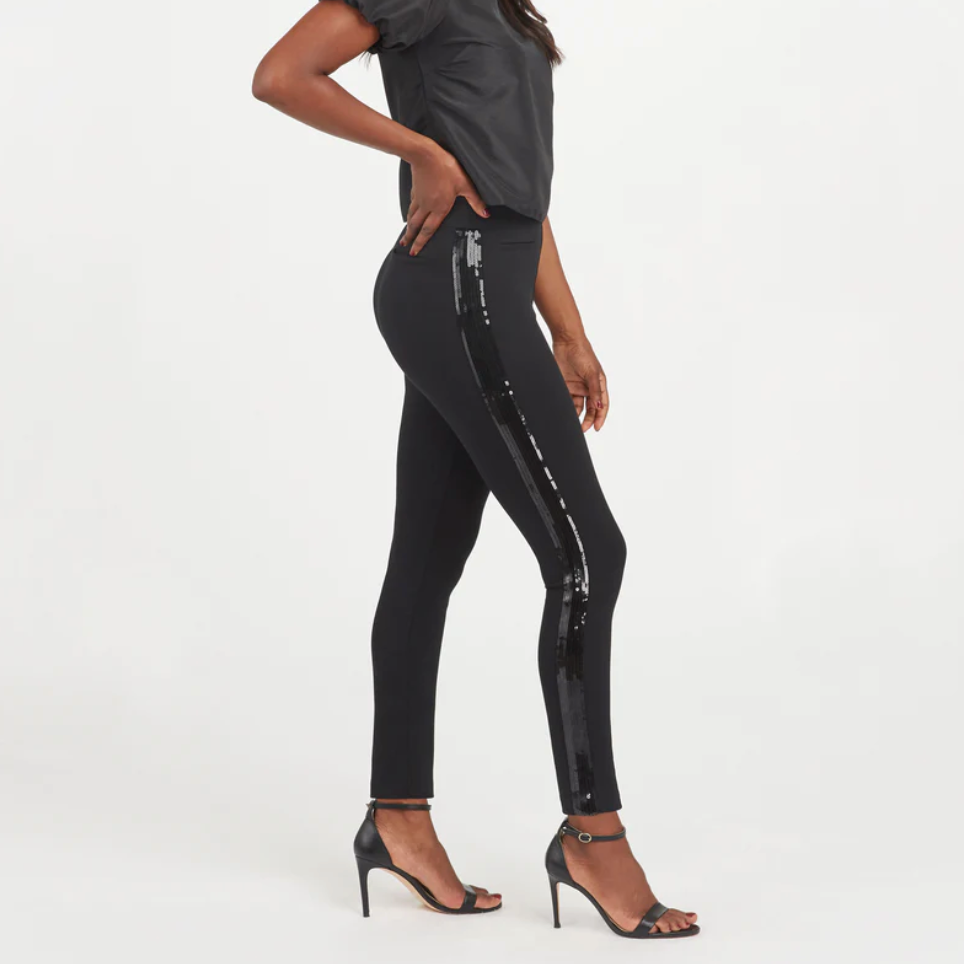 The perfect black pant, ankle sequin tuxedo skinny