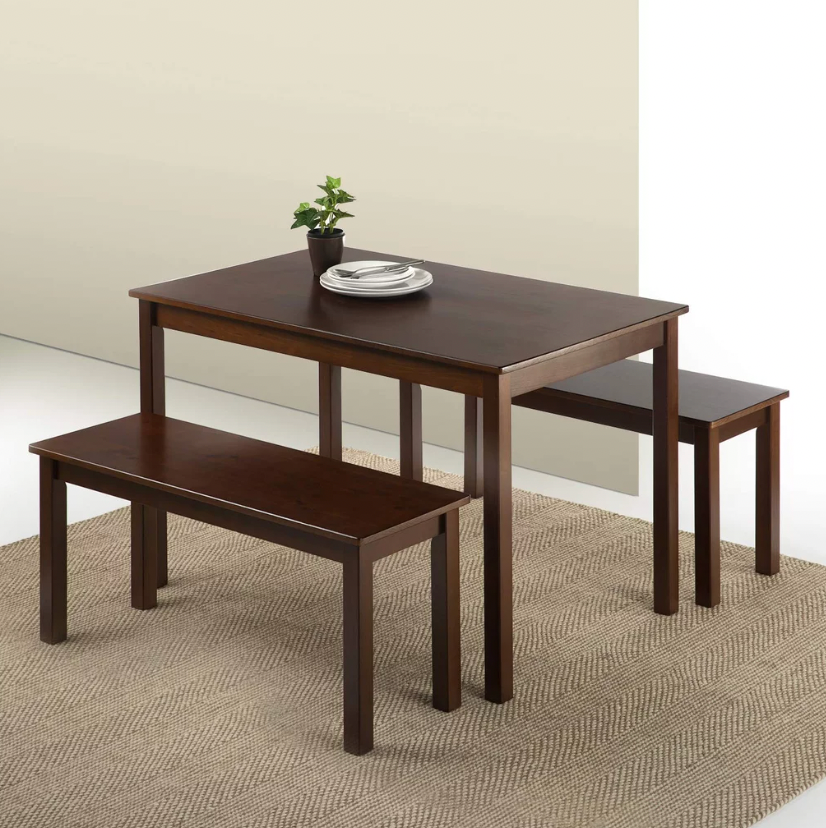 Zinus Juliet Espresso Wood Dining Table with Two Benches