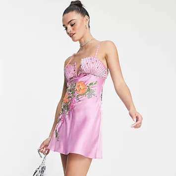 ASOS Mini Satin Dress with Floral Embellishment