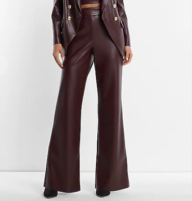 Super High Waisted Faux Leather Flare Trouser Pant