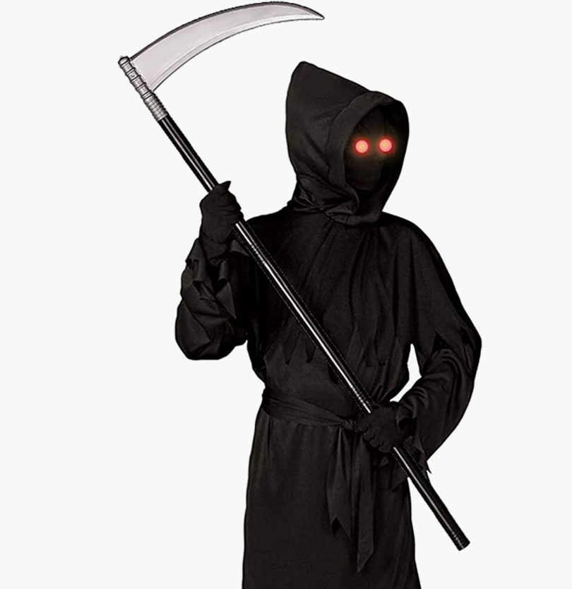 Grim Reaper Halloween Costume with Glowing Red Eyes for Adult