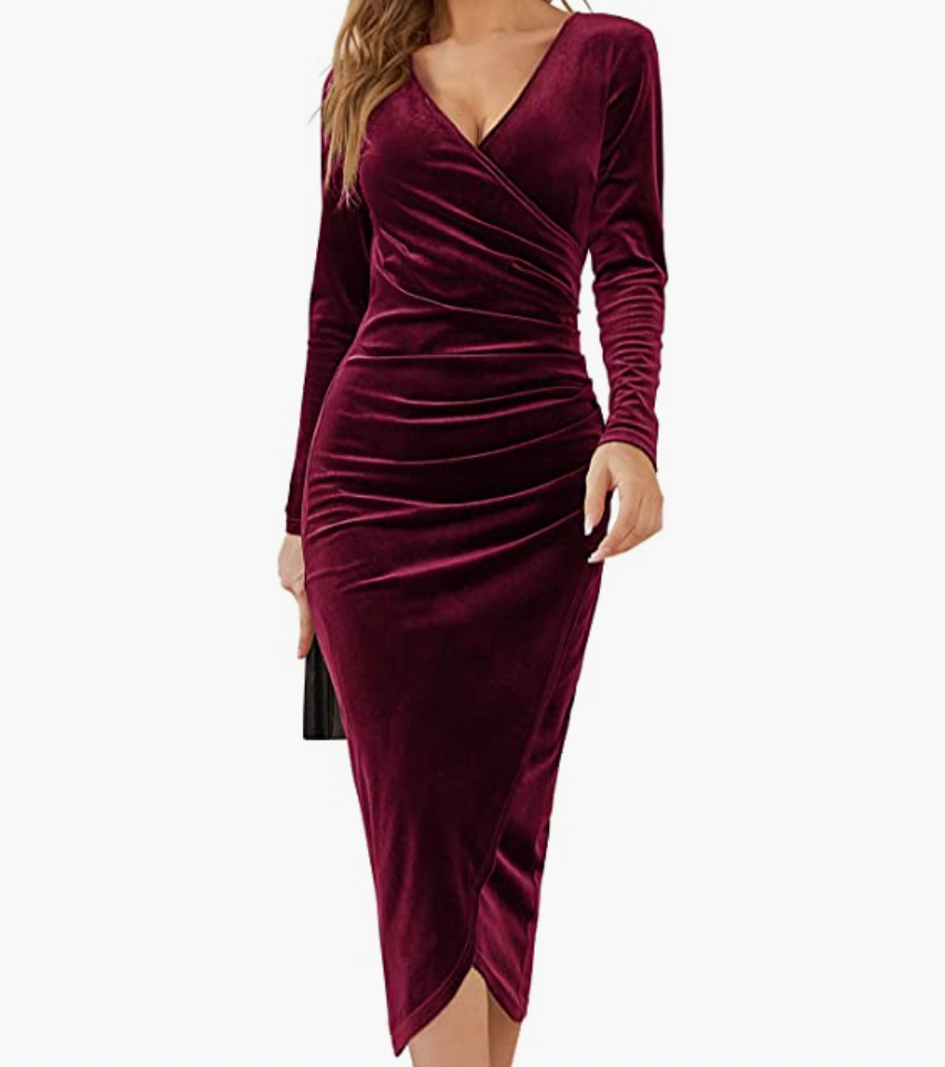 Dirass Women's Elegant Velvet Long Sleeve Maxi Dress