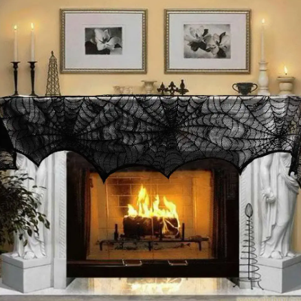 Halloween Black Lace Spiderweb Mantle Cover