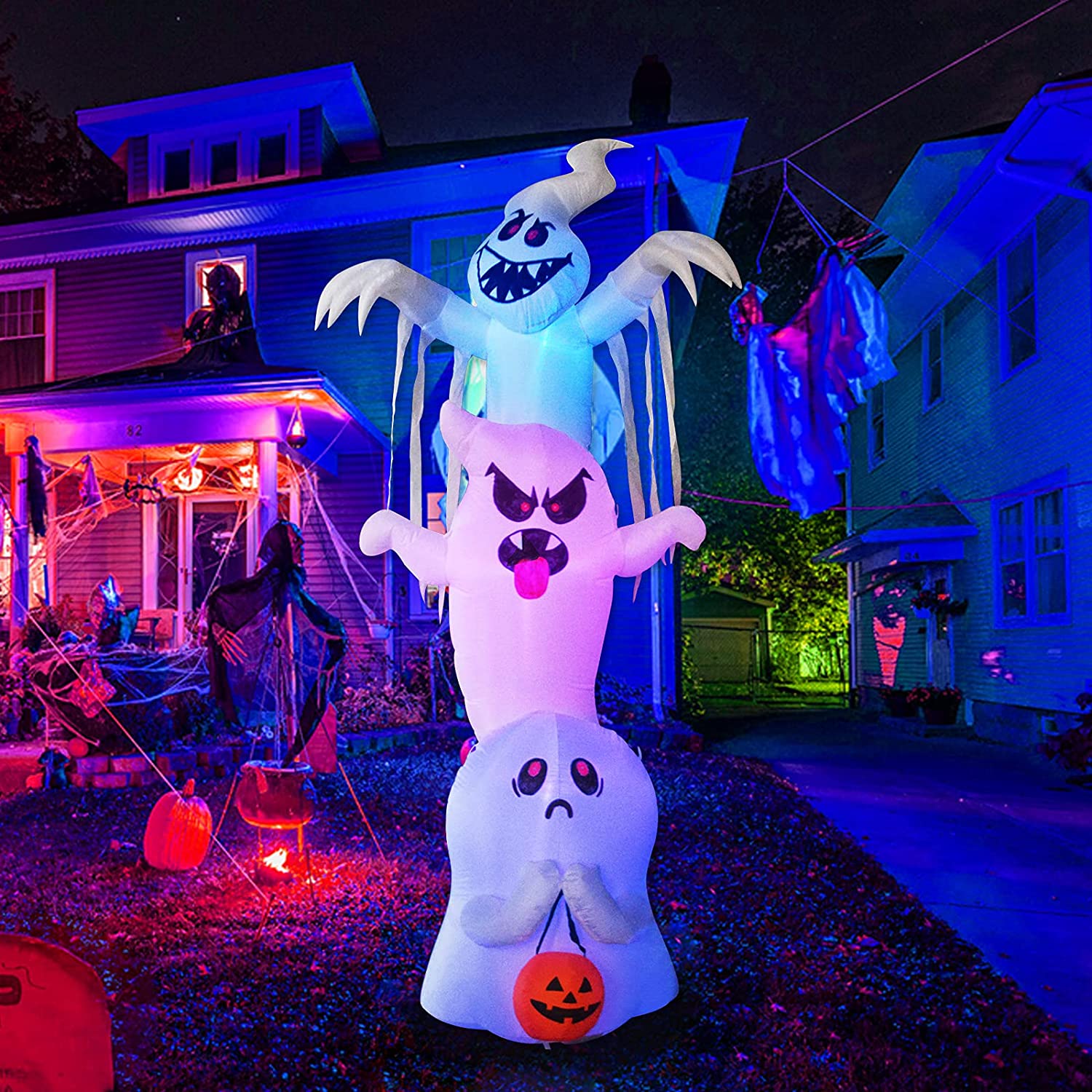 10-Foot Inflatable Overlap Ghost Decoration with LED Lights