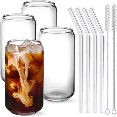 Netany Drinking Glasses with Glass Straws