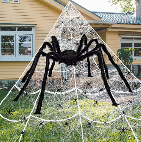 Scary Giant Spider and Huge Spider Web Decor