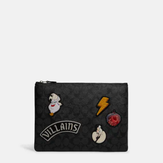 Disney X Coach Large Pouch In Signature Canvas With Patches