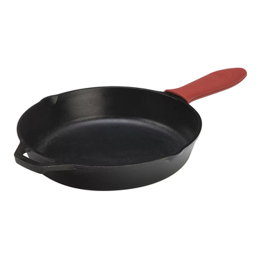 Lodge Cast Iron Skillet with Red Silicone Hot Handle Holder
