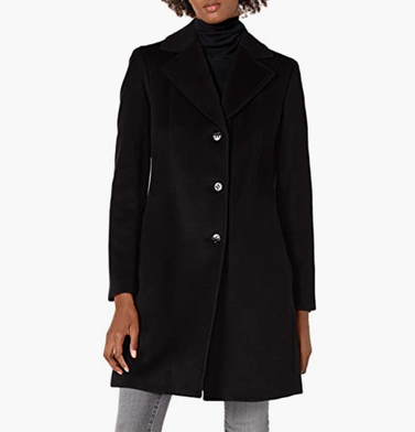 Calvin Klein Womens Classic Cashmere Wool Blend Coat - Black