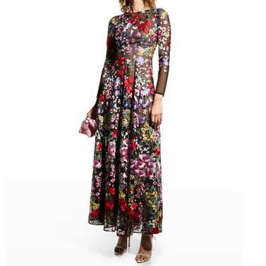 Dress the Population Ava Floral-Embroidered Gown
