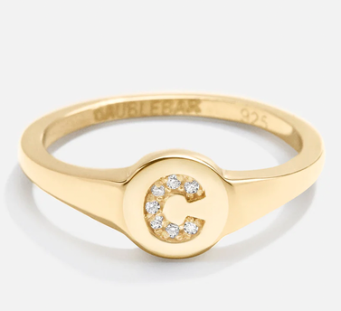 18K Gold Single Initial Signet Ring