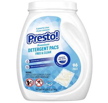 Presto! Laundry Detergent Pacs, Free & Clear, Hypoallergenic