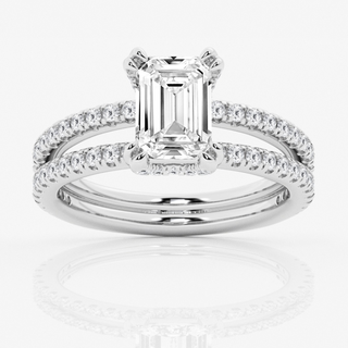 Double Band Solitaire Engagement Ring with Side Accents