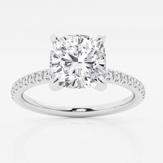 Cushion Diamond Petite Pave Engagement Ring with Side Accents