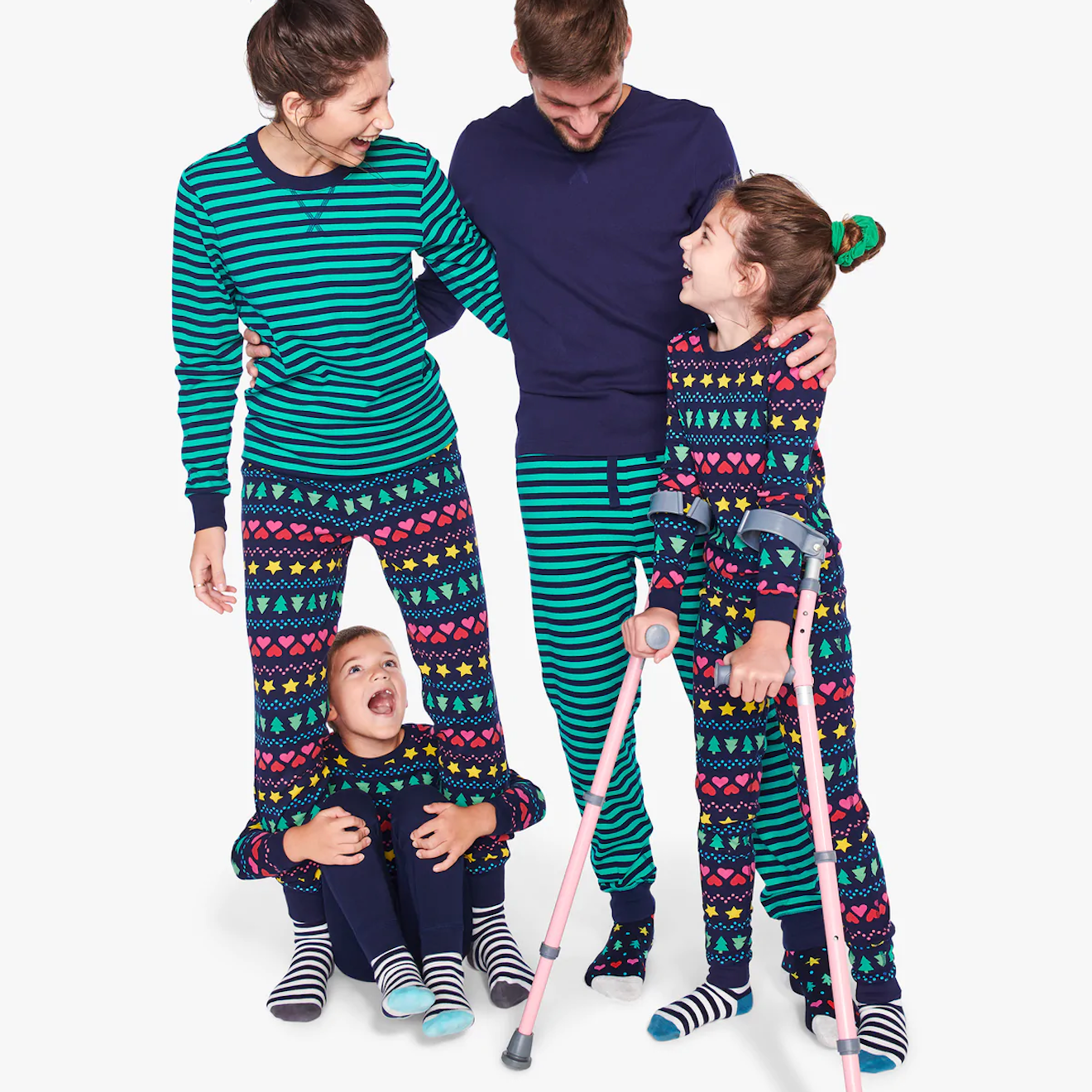 Primary Family PJs in Navy Fair Isle & Emerald Stripe