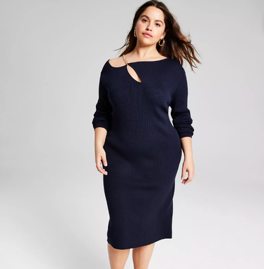 And Now This Trendy Plus Size Chain Strap Ribbed Knit Sweater Dress