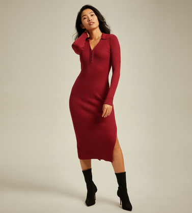Abercrombie and Fitch Ribbed Polo Midi Sweater Dress