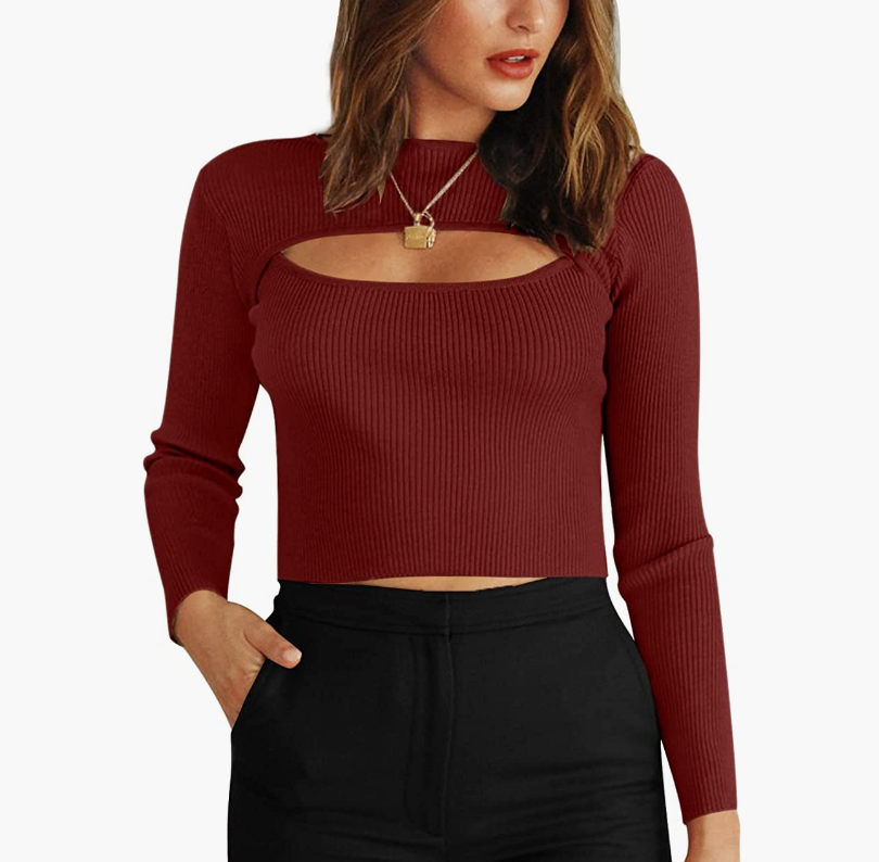 For G and PL Womens Ribbed Knit Cut Out Sweater