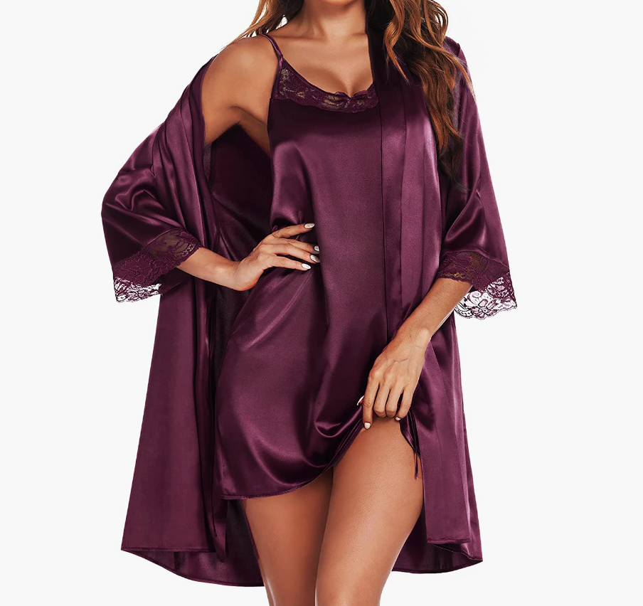 Ekouaer Sleepwear Women's Satin Nightgown with Robes