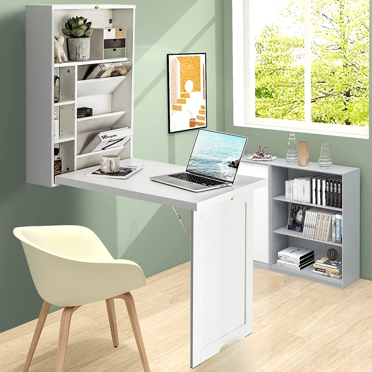 TANGKULA Wall Mounted Table Fold Out Multi-Function Computer Desk