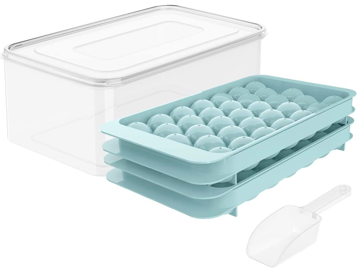 Round Ice Cube Tray with Lid & Bin