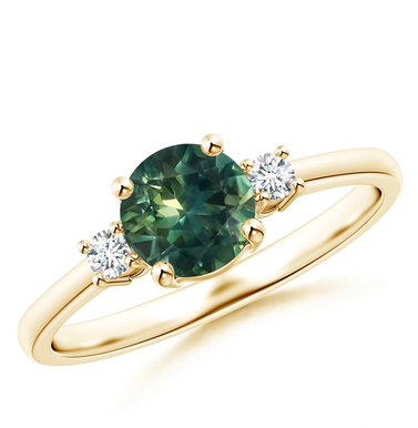 Angara Prong-Set Round 3 Stone Teal Montana Sapphire and Diamond Ring